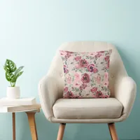  Pink and Burgundy Watercolor Pretty Floral Throw Pillow