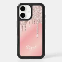 Glitter drip rose gold pink ombre girly name iPhone 16 case