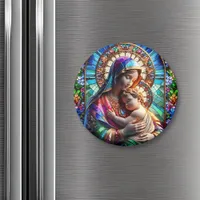 Virgin Mary and Baby Jesus Stained Glass Magnet