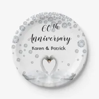 60th diamond wedding anniversary chic white swans paper plates