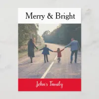 Merry and Bright Minimalist chic Christmas Photo Holiday Postcard