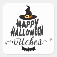 Happy Halloween Witches Typography Halloween Square Sticker