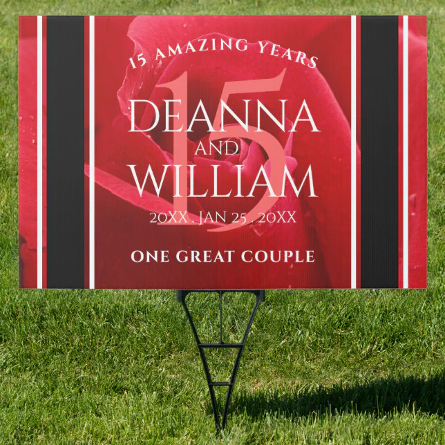 Elegant 15th Rose Wedding Anniversary Celebration Sign