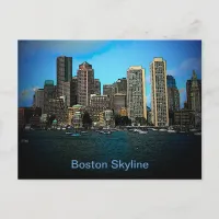 Boston Skyline Photo Art Drawing Postcard