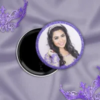 Pretty Purple Faux Glitter Photo Magnet