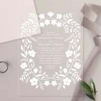 White Folk Art Floral Wedding Acrylic Invitations