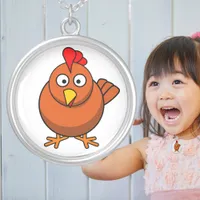 Adorable Baby Rooster Cartoon Cute Farm Animal Silver Plated Necklace