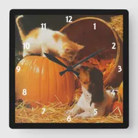 Kitten, Pumpkin and Puppy Wall Clock