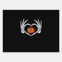Vintage Skeleton Hands Heart Pumpkin Autumn Hallow Sign