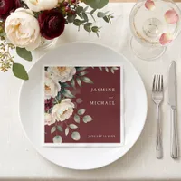 Watercolor Burgundy White Peony Winter Wedding Napkins