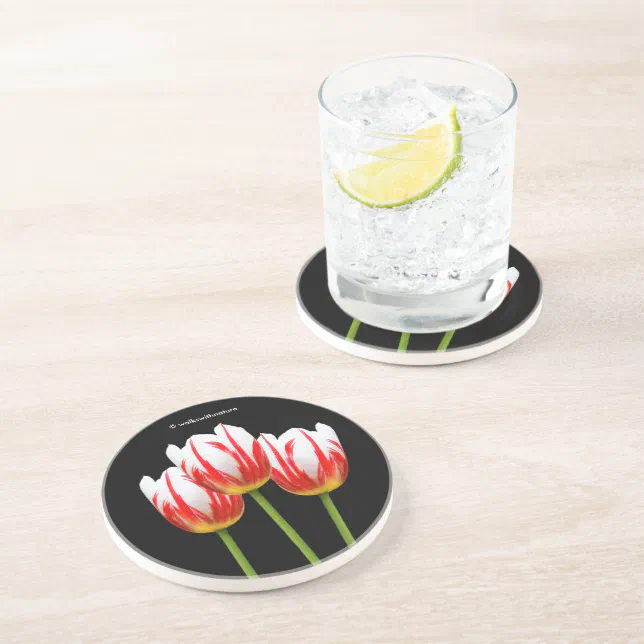 Elegant Red White Maple Leaf Tulips Coaster