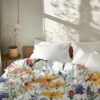 *~* White Floral Pattern AP73 Watercolor Soothing Duvet Cover