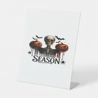 Halloween Skull Skeleton Pedestal Sign