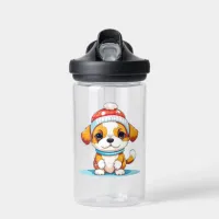 Cute Chibi Kawaii Cartoon Christmas Puppy Dog Water Bottle