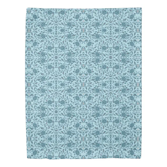 Elegant Flowery Teal Damask Duvet Cover