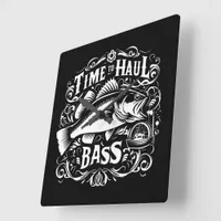 Funny Time to Haul Bass Fishing Boat Square Wall Clock