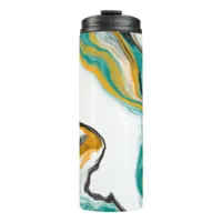 Turquoise, Gold, Teal, White Marble Fluid Art Thermal Tumbler