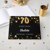 70th Birthday black gold stars Guest Book