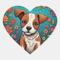 Cute Puppy with Whimsical Folk Art Flowers