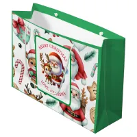 Cute Santa and Reindeer Personalized Christmas Large Gift Bag