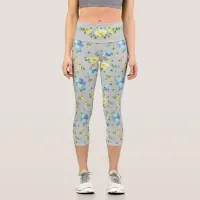 Yellow Buttercups and Blue Iris Capri Leggings