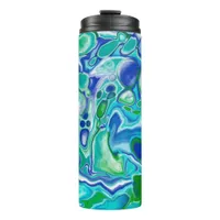 Blue and Green Marble Fluid Art Abstract   Thermal Tumbler