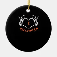 Slogan  Halloween. Heart Gesture Made Of Skeleton  Ceramic Ornament