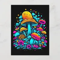 Retro Neon Mushrooms and Flowers  Postcard