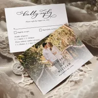 Elegant Modern Calligraphy Script Photo Wedding RSVP Card