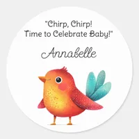 Bird-Themed Baby Shower Cute Watercolor Classic Round Sticker