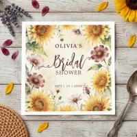 Watercolor Sunflower Floral Fall Bridal Shower Napkins