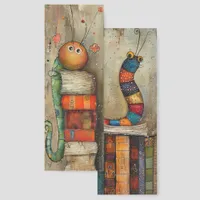 Quirky Cute Bookworm Illustration Two-sided Bookmarks