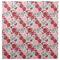 Doodle Art Style Red Pink Roses Hearts Valentine's Cloth Napkin
