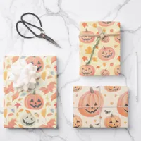 Kids Sketch Soft Pastel Autumn Halloween Pumpkin  Wrapping Paper Sheets