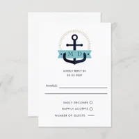 Modern Navy Anchor Nautical Monogram Wedding RSVP 