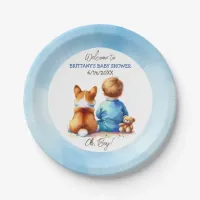 Baby Boy and his Corgi Puppy Baby Shower Paper Plates