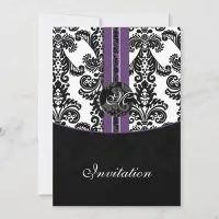 damask purple wedding invitation