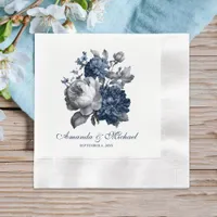 Modern Blues & Gray Floral Wedding Napkins