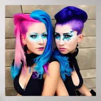 Women with Purple, Pink and Blue Mohawks Poster
