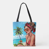 Red Bikini, Sunglasses and Bandana Woman   Tote Bag