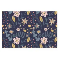 Lively Folk Art Flowers and Leaves on Navy Blue  Tissue Paper