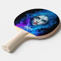 Mystery Woman Emerging from Blue & Purple Flames Ping Pong Paddle