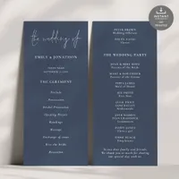 Modern Script Dusty Navy Blue Wedding Program