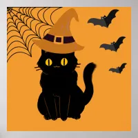 Black Cat Halloween Art Poster