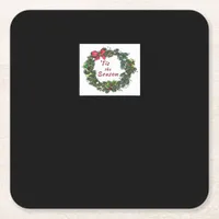 Tis The Season Christmas Wreath Square Paper Coaster