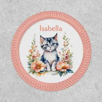 Personalized Gray Kitten in Pink Flowers Patch