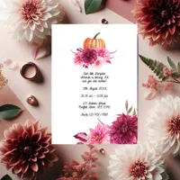 Burgundy and Blush Autumn Fall Pumpkin Birthday Invitation