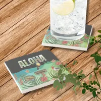 Customizable Aloha Tropical Paradise  Stone Coaster