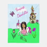 Ethnic Princess and Unicorn Fairy Tale Fleece Blanket