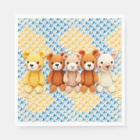 Cute Crocheted Teddy Bears Boy's Baby Shower Napkins